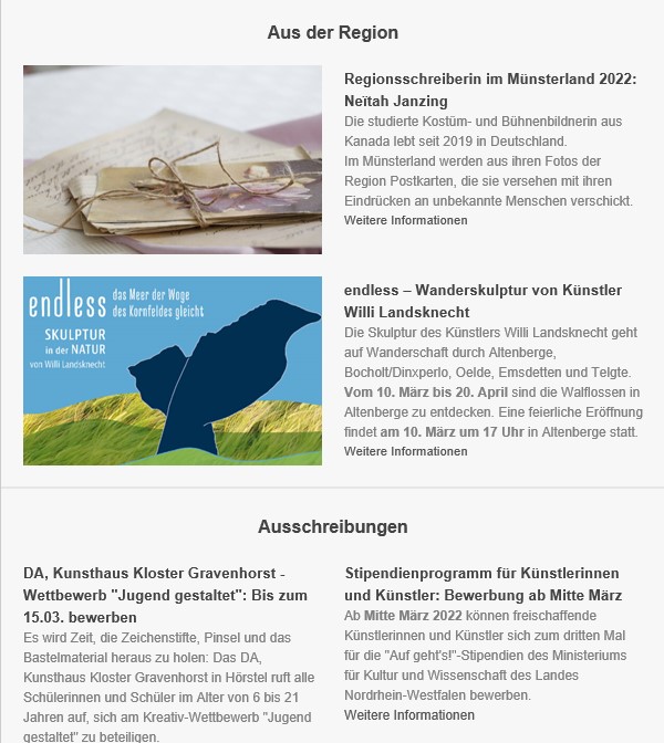 Notiz im Maerz-Newsletter Tourismus und Kultur Kreis Steinfurt